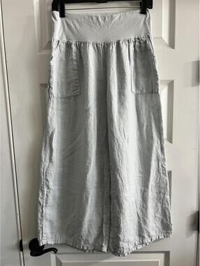 Gigi Moda Women’s One Size Wide Leg Linen Pants Blue Made In Italy Cropped